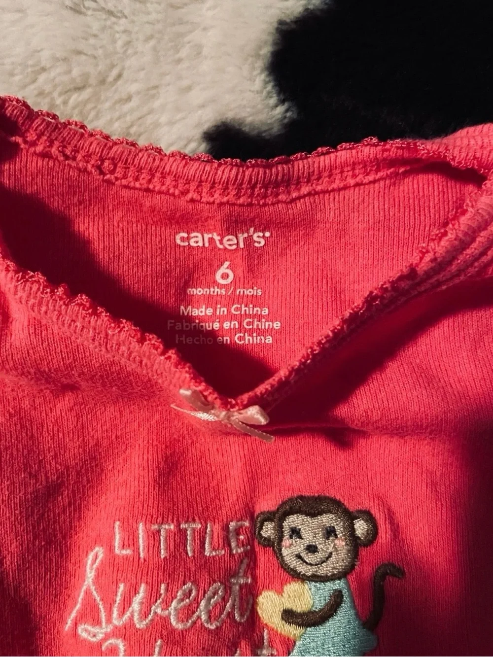 Carter’s Monkey Infant Long Sleeved Onesie Size 6 Months